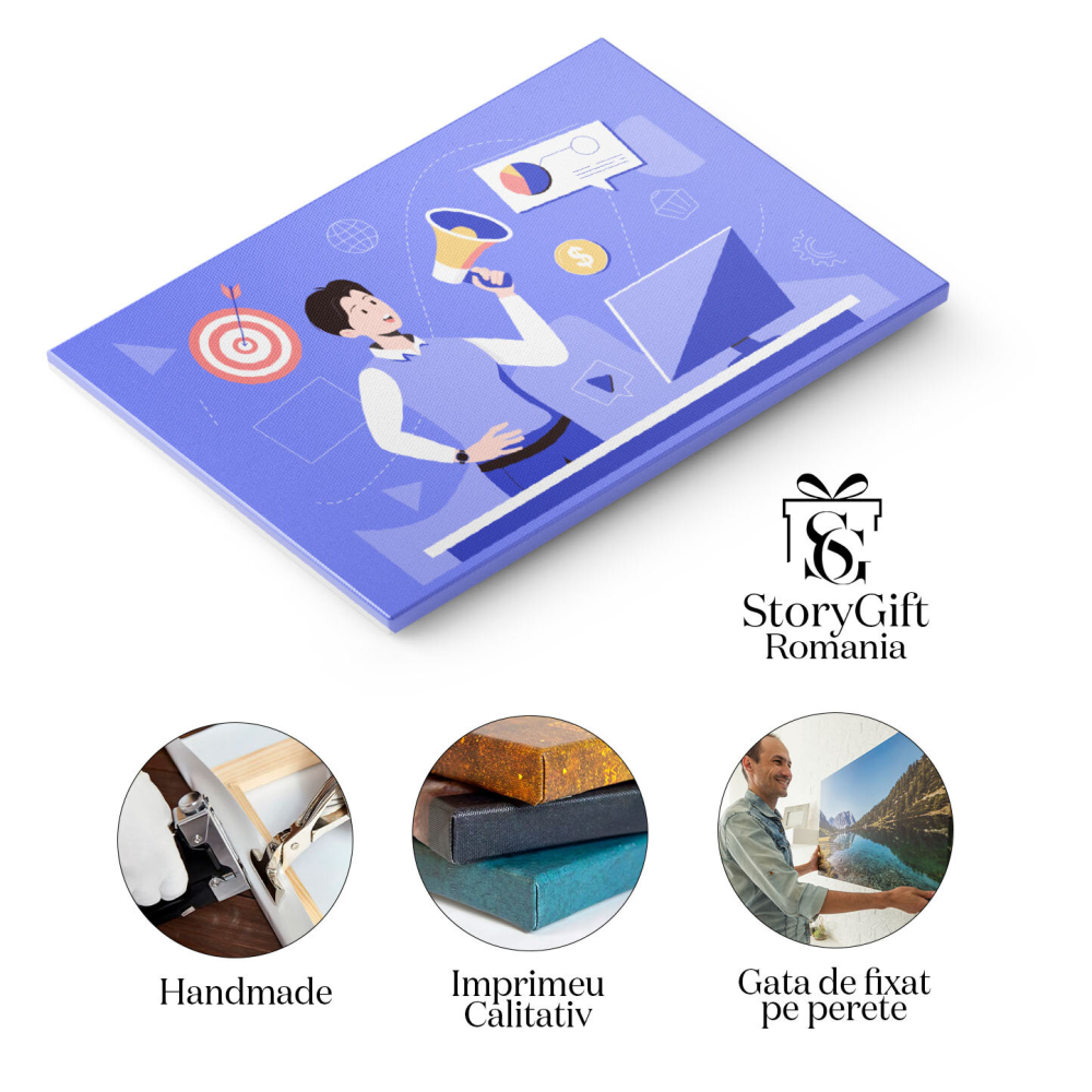 Tablou Canvas Dornic de Promovarea Afacerilor cu o Portavoce Tanar Baiat Imbracat Elegant cu Ceas 40x25CM [2]