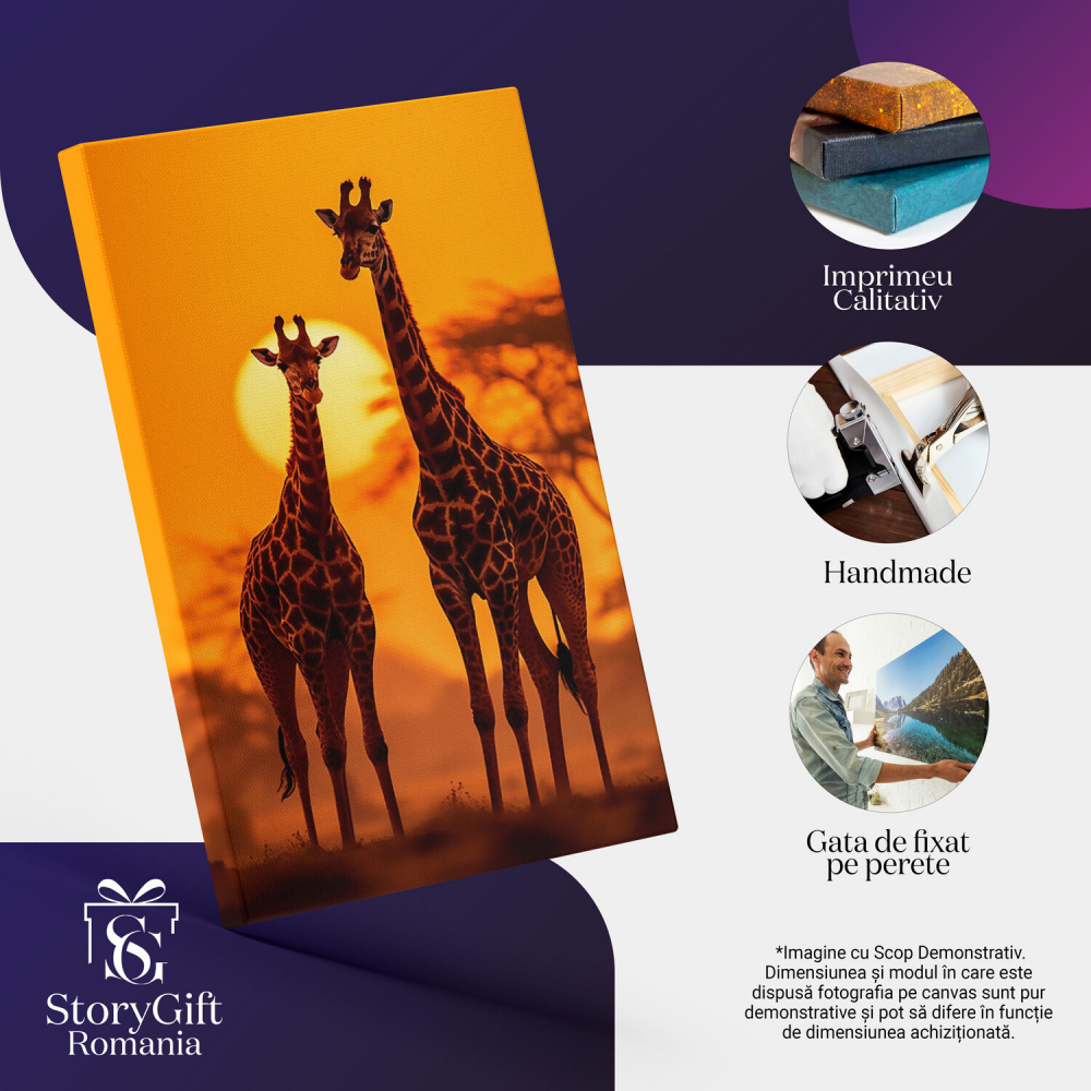 Tablou Canvas Girafe în Savana – Pictură Digitală Colorată, Marime 40x25CM [2]