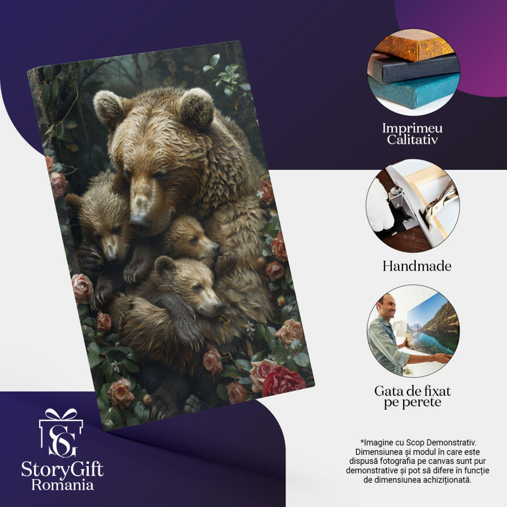 Tablou Canvas Dragostea Necondiționată a Ursului Mamă Față de Puii ei Strânși în Brațe , Pictura Digitala 40x25CM [3]