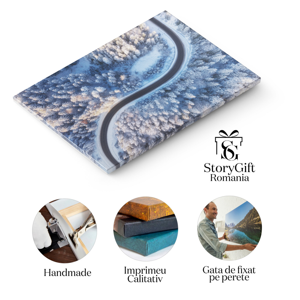 Drum și Pădure de Iarnă din Aer - Peisaj Alb de Zapadă, Marime 40x25CM [2]