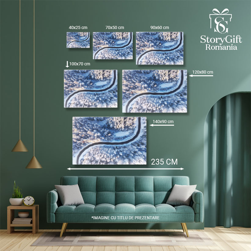 Tablou Canvas Drum si Padure de Iarna din Aer, iarna, padure, drum, peisaj, zapada 3767 40x25CM [5]