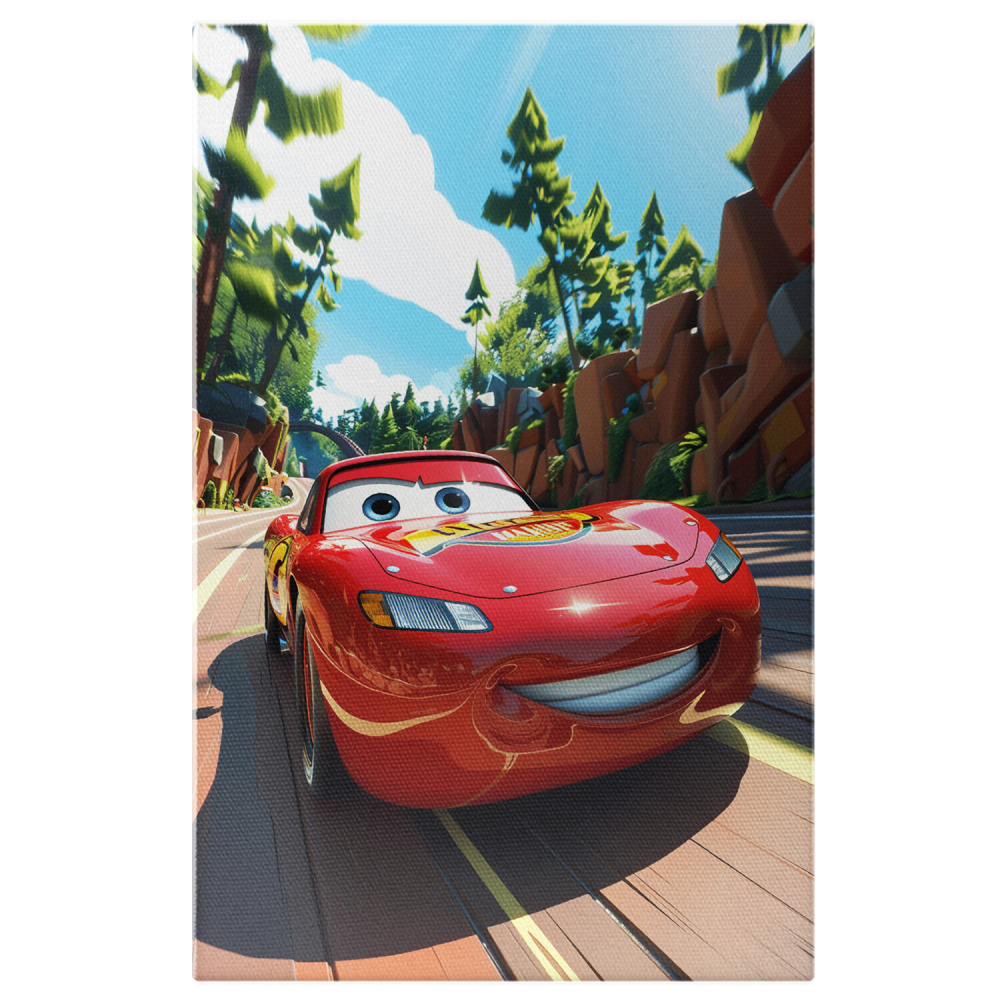 Mașina Roșie Rapidă pe Drumul Împădurit - Pictură Digitală, Marime 40x25CM [1]