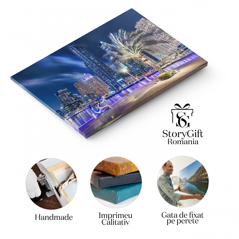 Tablou Canvas: Dubai Marina in lumina noptii, un oras plin de viata Peisaj Urban, Dubai Marina, Lumina Nocturna 40x25CM [2]