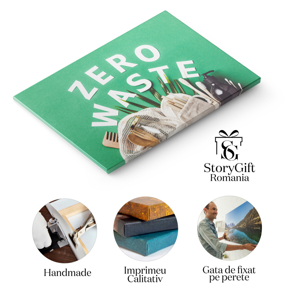 Tablou Canvas Eco-Friendly: Accesorii din Bambus și Bumbac, Zero Waste pentru un Viitor Sustenabil, Marime 40x25CM [2]