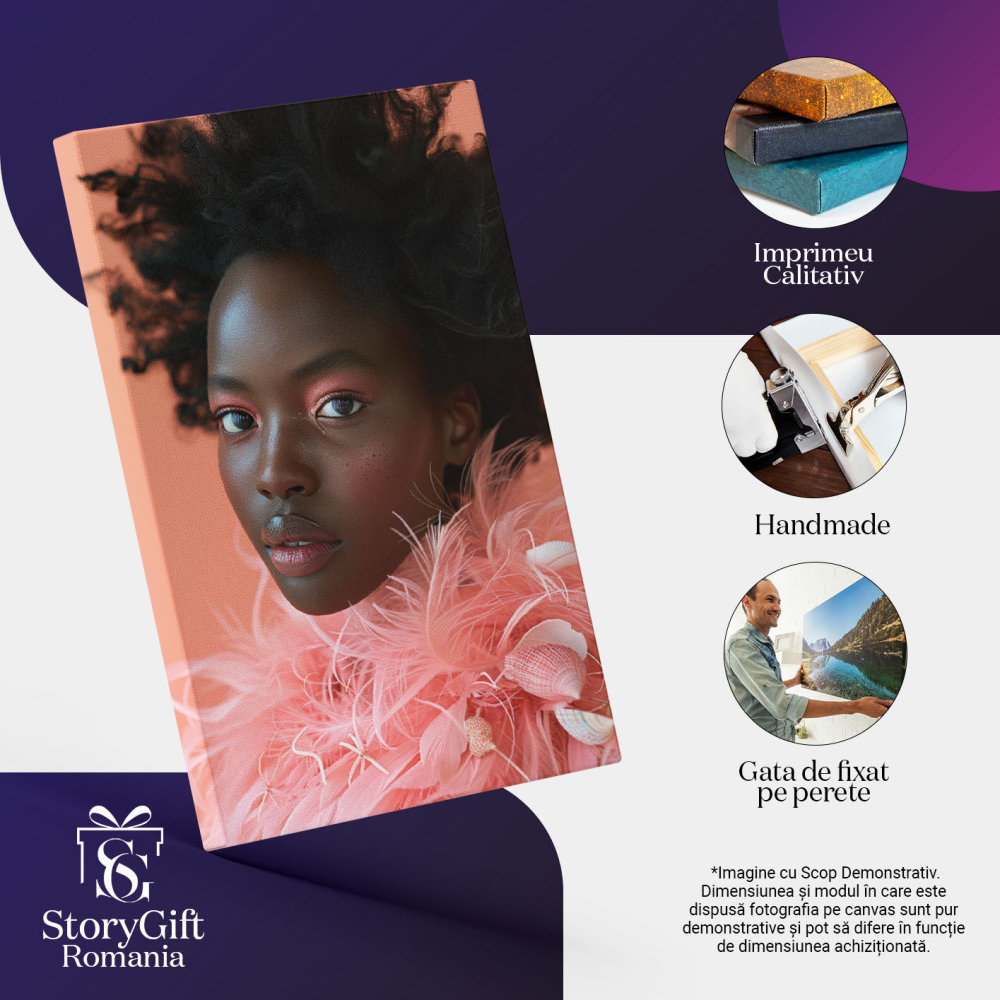 Tablou Canvas Ecoul Penelor Roz de pe Rochia Fetei Mulatre Reverberații Vizuale ale Naturii , Pictura Digitala 40x25CM [3]