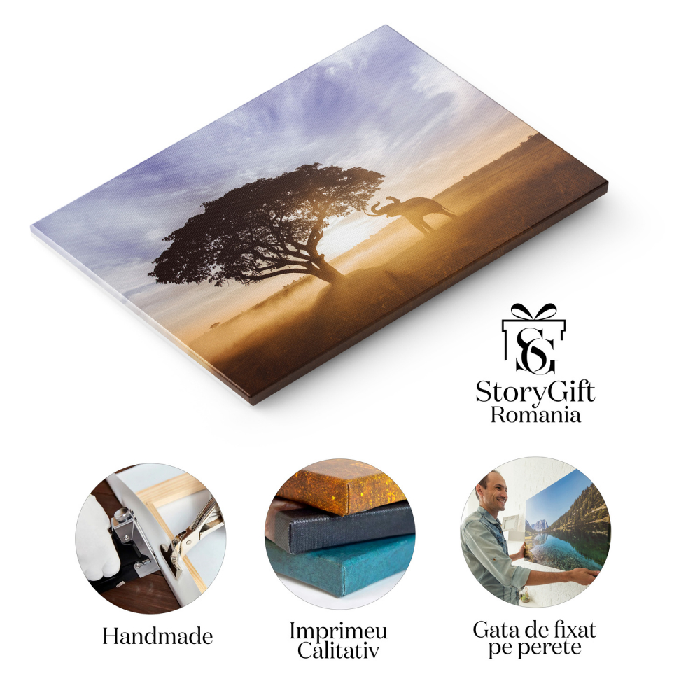 Elefant în Pădure la Apus - O Frumusețe Naturală din Thailanda, Marime 40x25CM [2]