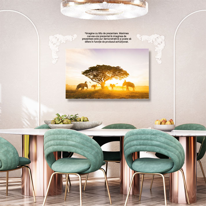 Tablou Canvas Elefanti in Dimineata Pustie a Asiei agro-cultura, mamifere, natura salbatica, colectare, dimineata 1811 40x25CM [3]