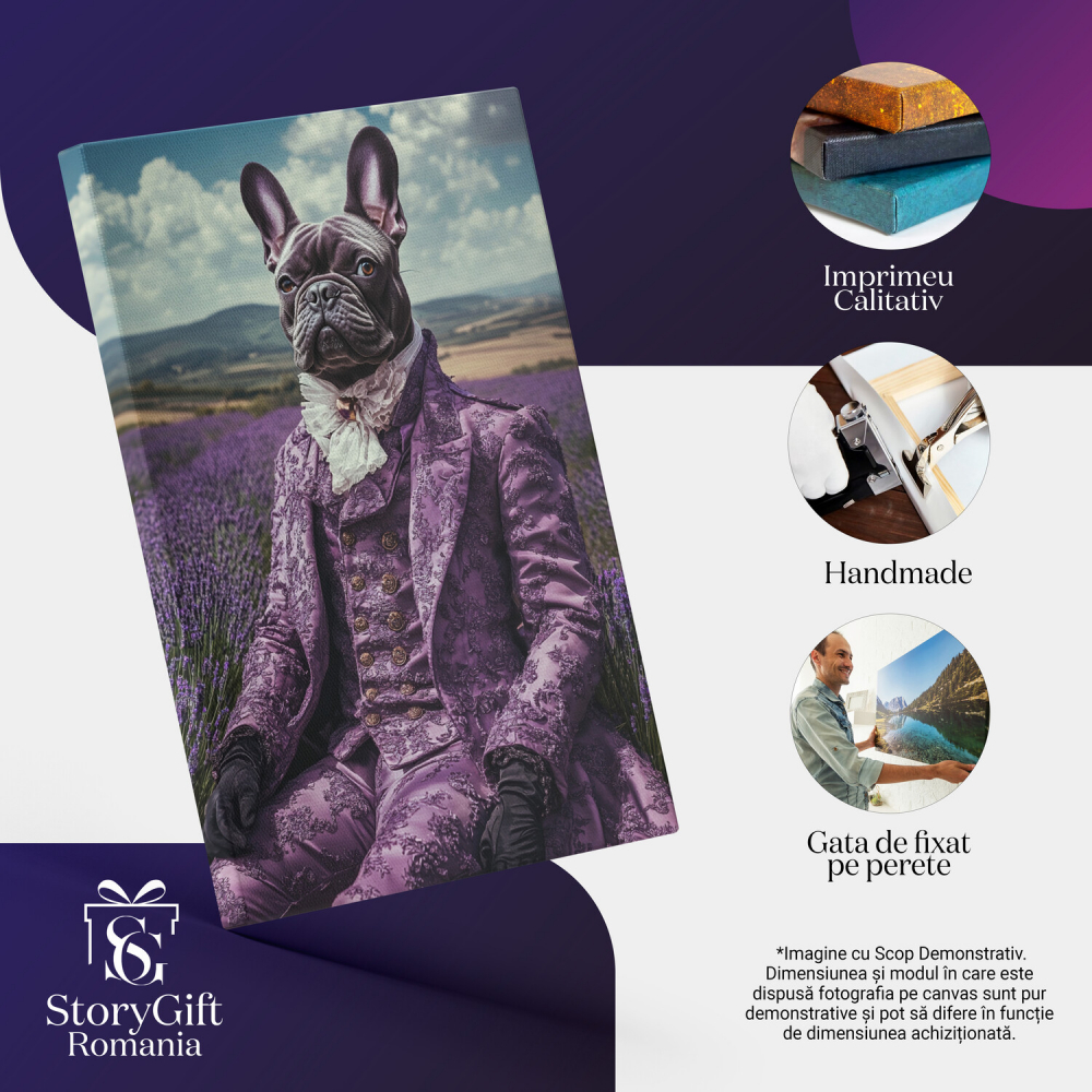Tablou Canvas Personalizat - Animal Aristocrat în Costum Mov în Lan de Lavandă
Marime 40x25CM [4]