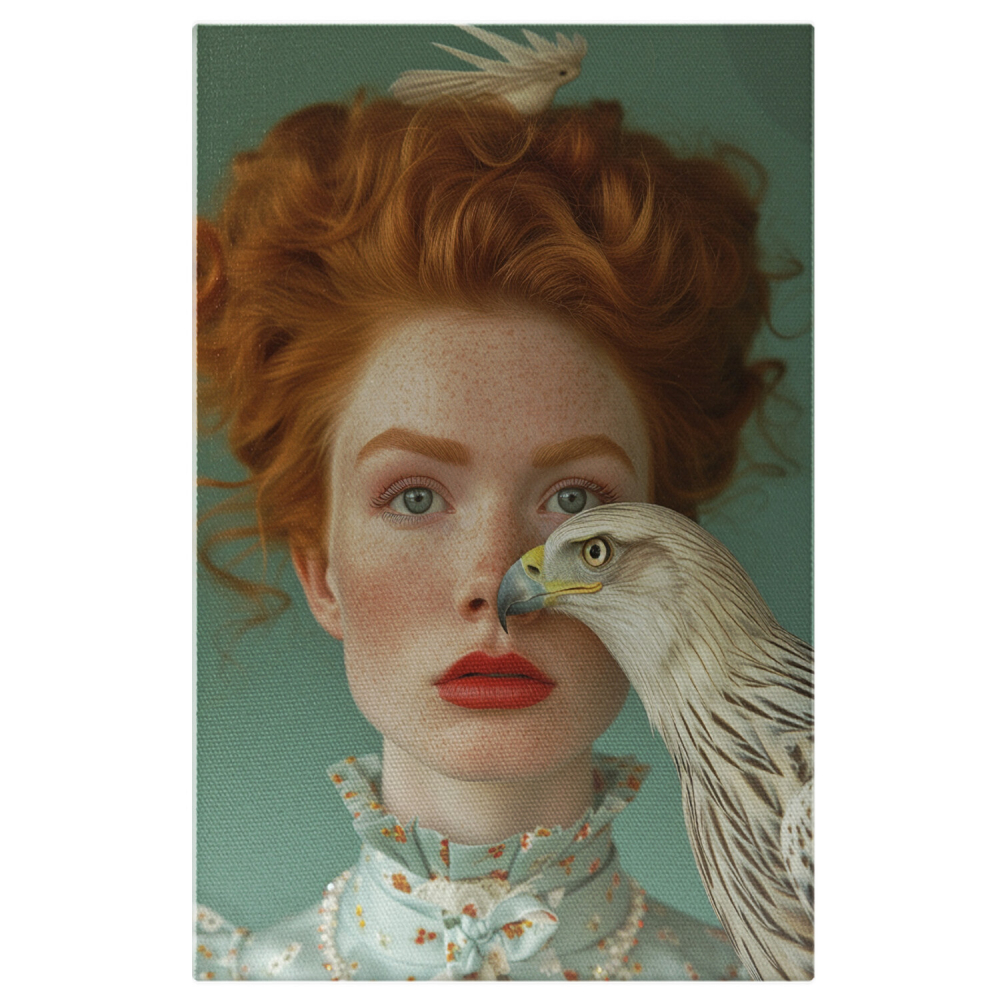 Eleganță și Agilitate - Portret Femeie Roșcată cu Uliu și Ochi Expresivi - Artă Digitală, Marime 40x25CM [1]