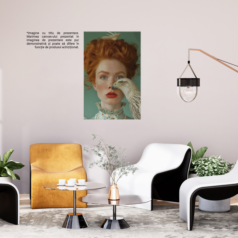 Eleganță și Agilitate - Portret Femeie Roșcată cu Uliu și Ochi Expresivi - Artă Digitală, Marime 40x25CM [3]