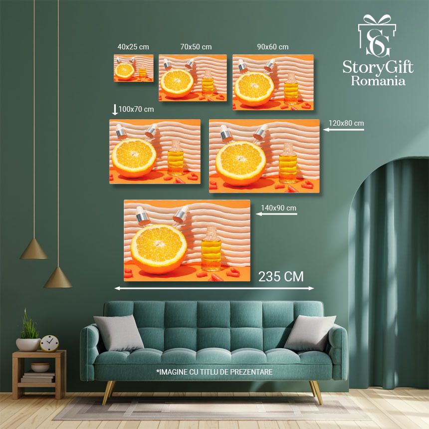 Tablou Canvas Elixir de frumusete Vitamina C intrun ser lichid cu fructe citrice, un tratament luxuriant pentru ingrijirea si luminarea tenului. 40x25CM [5]