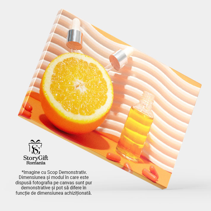 Tablou Canvas Elixir de frumusete Vitamina C intrun ser lichid cu fructe citrice, un tratament luxuriant pentru ingrijirea si luminarea tenului. 40x25CM [4]