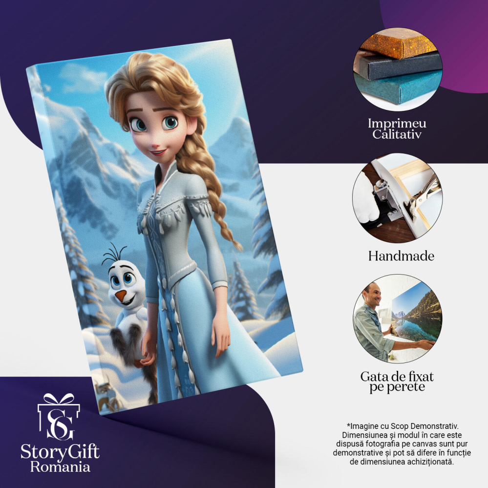 Tablou Canvas:  Elsa,printesa Frozen si prietenul Olaf in padurea inzapezita -pentru Iubitorii de desene animate Pictura Digitala 40x25CM [3]