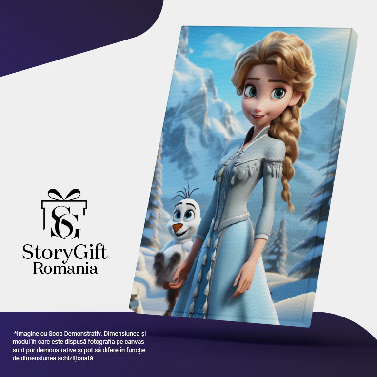 Tablou Canvas:  Elsa,printesa Frozen si prietenul Olaf in padurea inzapezita -pentru Iubitorii de desene animate Pictura Digitala 40x25CM [5]