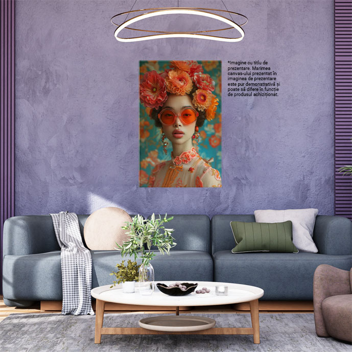 Tablou Canvas:  Enchanting Women cu Ochelari in Rochie Japoneza cu Flori in Par si Cercei Pictura Digitala 40x25CM [2]