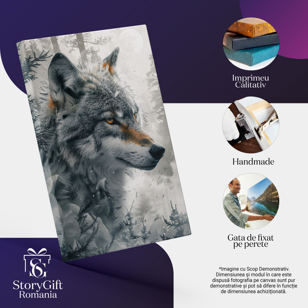 Energia Lupului Agile - Fantomele Haitei în Regatul Alb sub Clar de Lună - Pictură Digitală, Marime 40x25CM [2]