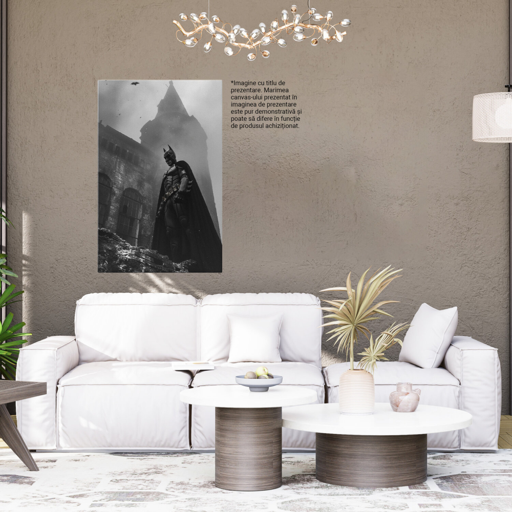 Eroul Batman pe Vârful Cetății, Pregătit să Ajute Oamenii - Pictură Digitală, Marime 40x25CM [4]