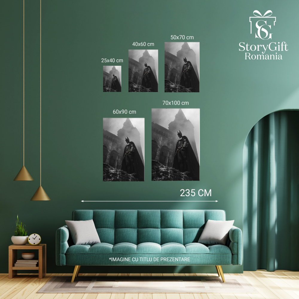 Eroul Batman pe Vârful Cetății, Pregătit să Ajute Oamenii - Pictură Digitală, Marime 40x25CM [3]