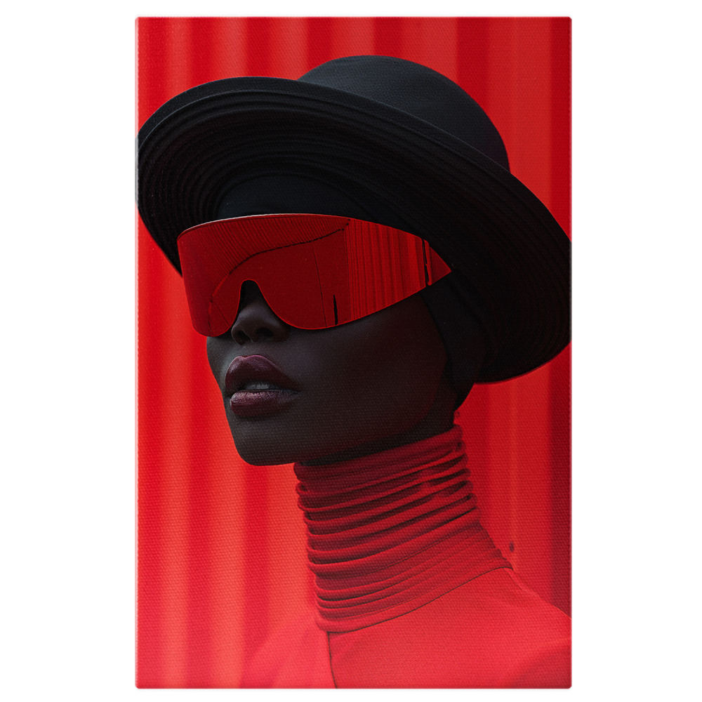 Tablou Canvas - Evadare Fashion a unui Manechin Stilat, Oaza Roșie prin Ochelari de Schi, Marime 40x25CM [1]