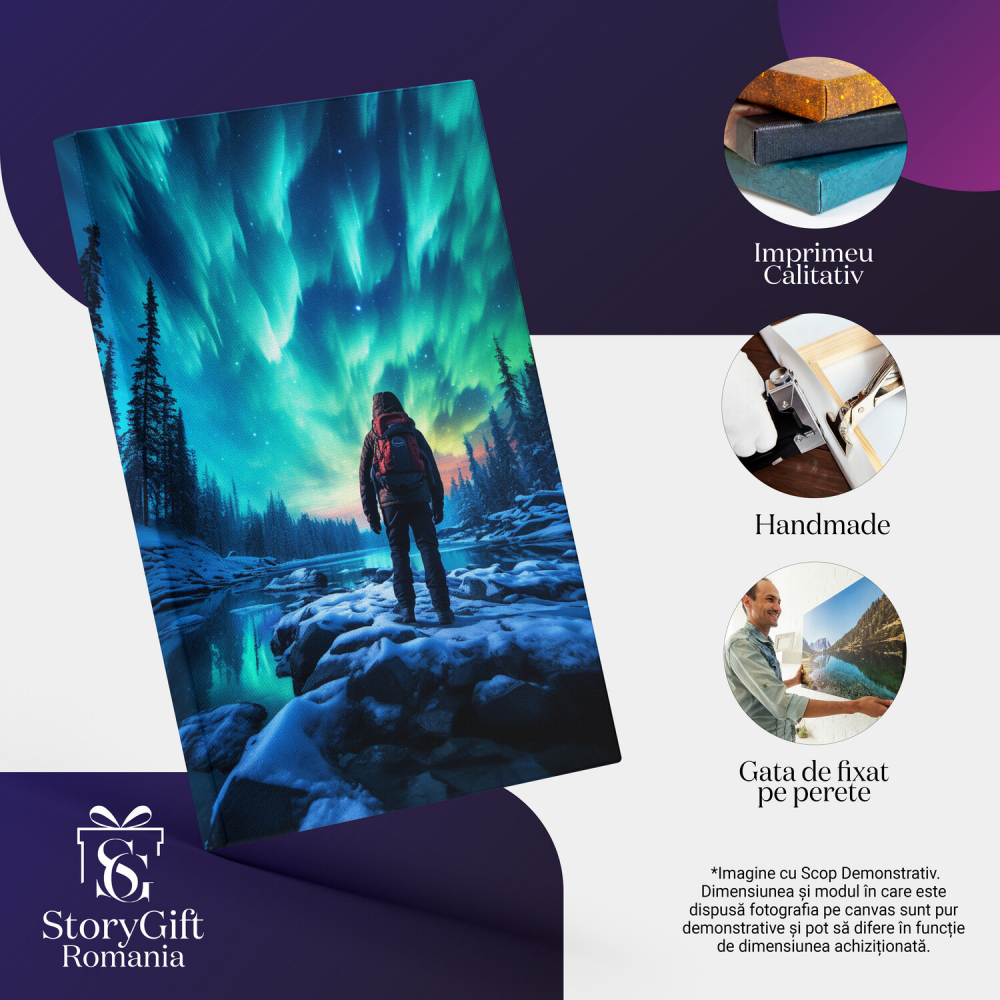 Explorator Privește Aurora Boreală - Pictură Digitală de Natură, Marime 40x25CM [2]