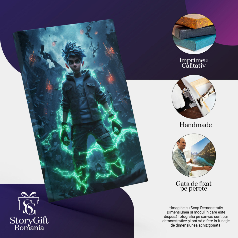 Tablou Canvas:  Fantastic Baiat cu Puteri Speciale in Orasul Distrus - Fotografie SF Pictura Digitala 40x25CM [3]