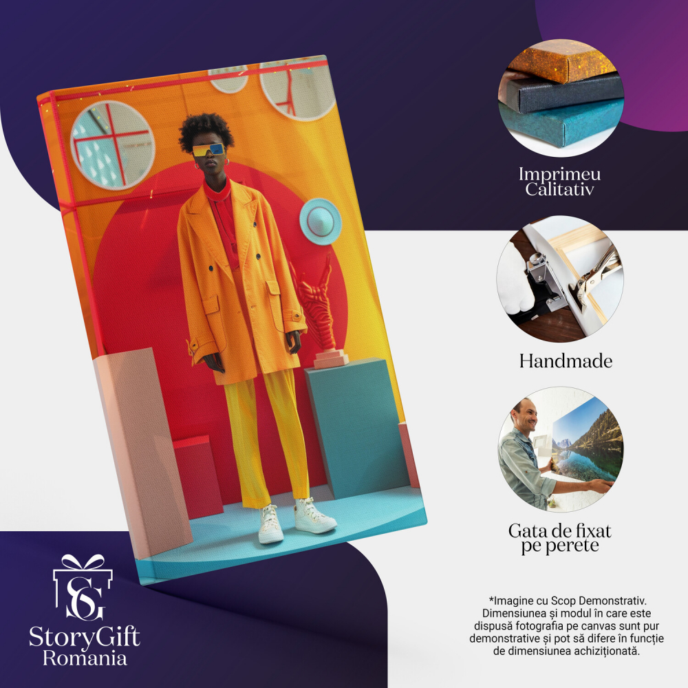 Fashion Woman with Short Hair in Red Blouse and Orange Coat, Marime 40x25CM [2]