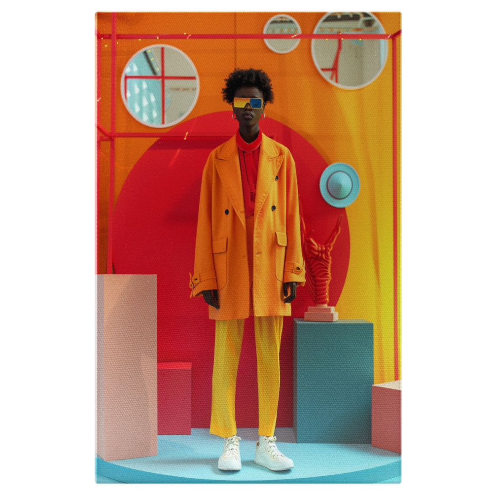 Fashion Woman with Short Hair in Red Blouse and Orange Coat, Marime 40x25CM [1]