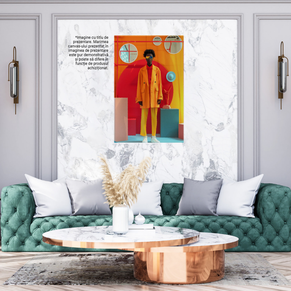 Fashion Woman with Short Hair in Red Blouse and Orange Coat, Marime 40x25CM [3]