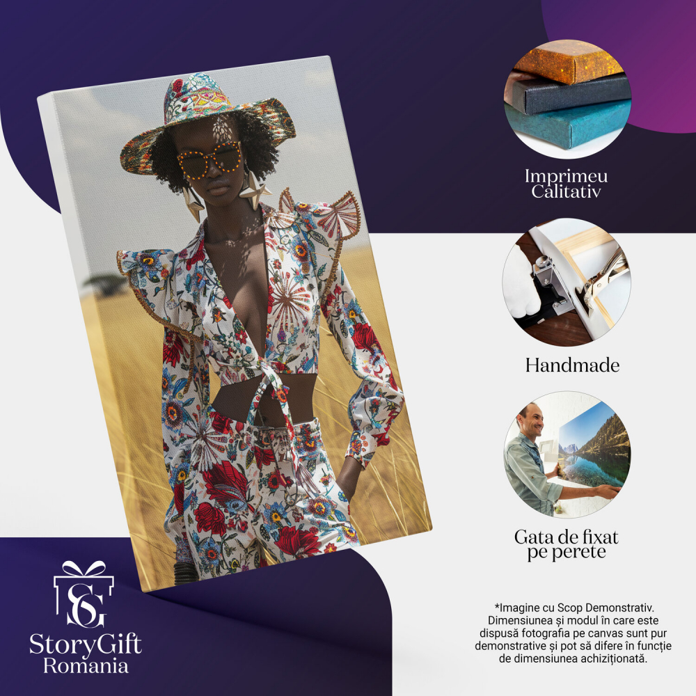 Femeie Fashion cu Ochelari de Soare și Cercei cu Stelute - Pictură Digitală, Marime 40x25CM [2]