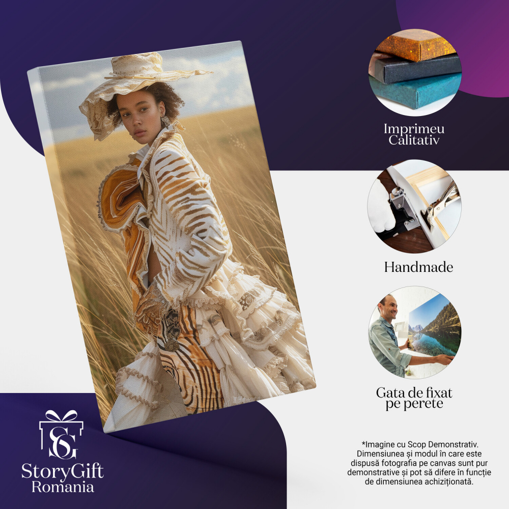 Tablou Canvas - Fata Africană cu Părul Creț pe Câmpul de Grâu, Marime 40x25CM [2]