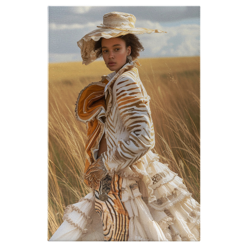 Tablou Canvas - Fata Africană cu Părul Creț pe Câmpul de Grâu, Marime 40x25CM [1]