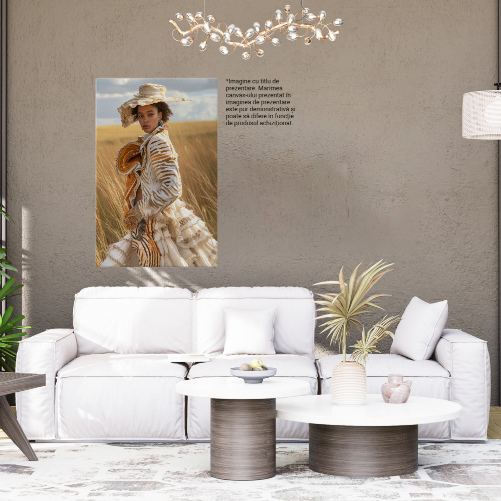 Tablou Canvas - Fata Africană cu Părul Creț pe Câmpul de Grâu, Marime 40x25CM [4]