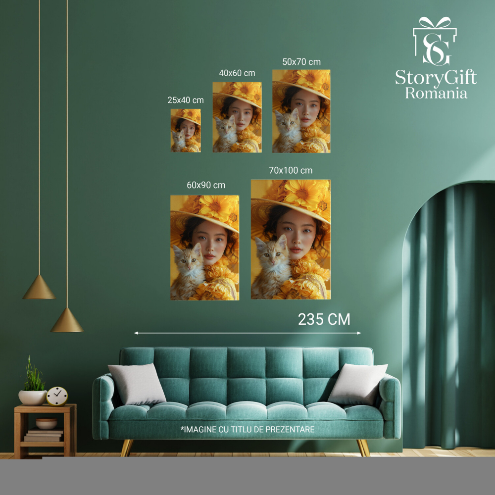 Tablou Canvas Fată Asiatică cu Pisicuță Alb-Bej în Brațe, Marime 40x25CM [4]