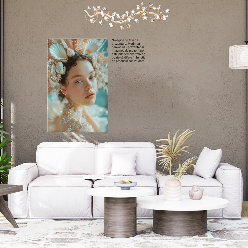 Fata cu Ochii Sticloși Albastre și Coroniță din Scoici - Pictură Digitală, Marime 40x25CM [4]