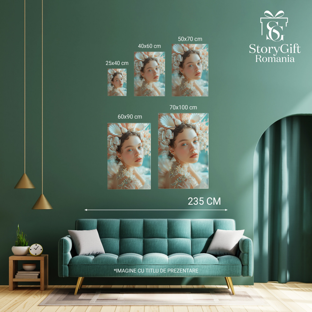 Fata cu Ochii Sticloși Albastre și Coroniță din Scoici - Pictură Digitală, Marime 40x25CM [3]