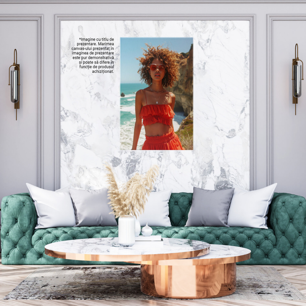 Fată cu Păr Creț în Ținută de Vară Portocalie - Pictură Digitală, Marime 40x25CM [3]