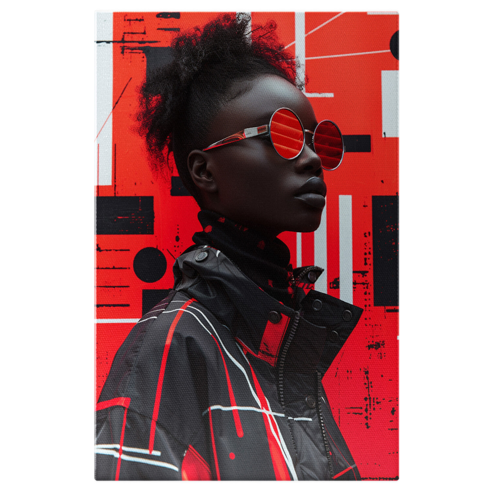 Tablou Canvas - Față Îmbrăcată și Accesorizată cu Stil, Modă în Dungi și Contraste de Culoare, Marime 40x25CM [1]