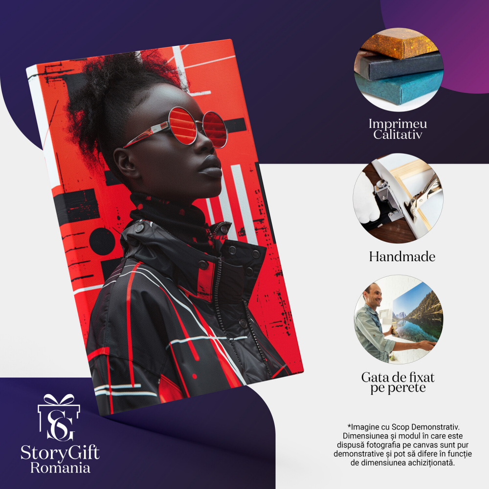 Tablou Canvas - Față Îmbrăcată și Accesorizată cu Stil, Modă în Dungi și Contraste de Culoare, Marime 40x25CM [2]