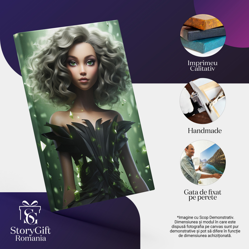 Fata în Rochie Neagră cu Inspirație Fantastică - Magia Cristalelor, Marime 40x25CM [2]