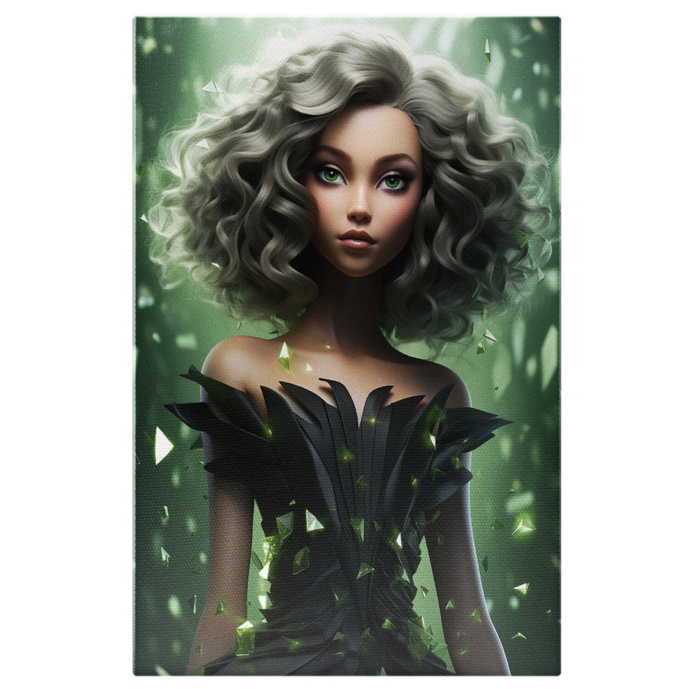 Fata în Rochie Neagră cu Inspirație Fantastică - Magia Cristalelor, Marime 40x25CM [1]