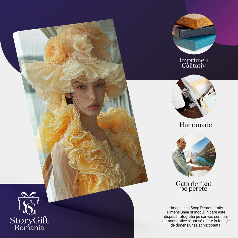 Fata Învăluită în Galben cu Palarie Voluminoasă - Pictură Digitală, Marime 40x25CM [2]