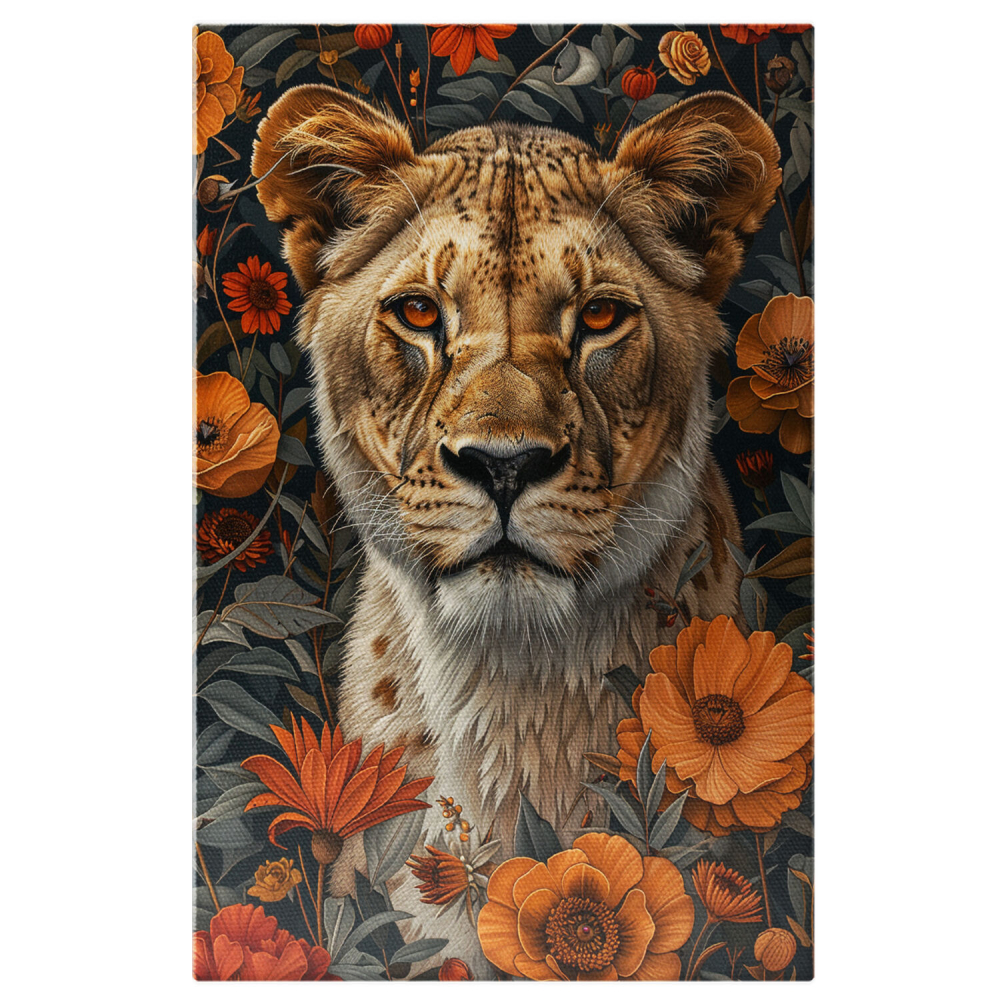 Felina Camuflată între Flori Portocalii - Pictură Digitală cu Privire Patrunzătoare, Marime 40x25CM [1]