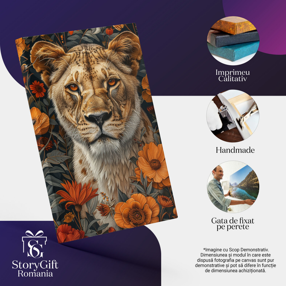 Felina Camuflată între Flori Portocalii - Pictură Digitală cu Privire Patrunzătoare, Marime 40x25CM [2]