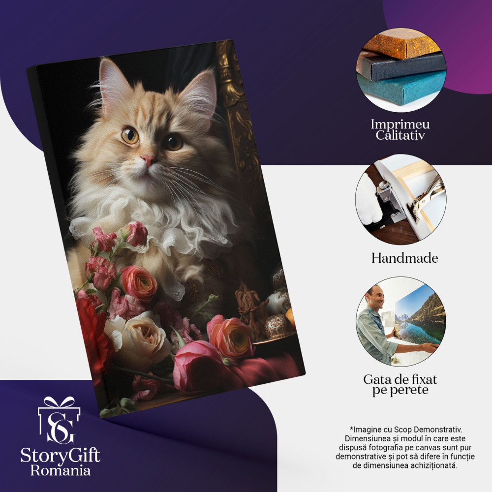 Tablou Canvas: Felina eleganta  Lucrari de arta,  Pisica, Craciun, Flori taiate, , Aranjament floral,, Blana,  Pictura Digitala 40x25CM [3]