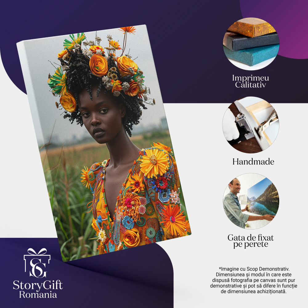 vTablou Canvas - Femeia Arapca ce Zambeste Prin Diversitatea Florala
, Marime 60x40CM [2]