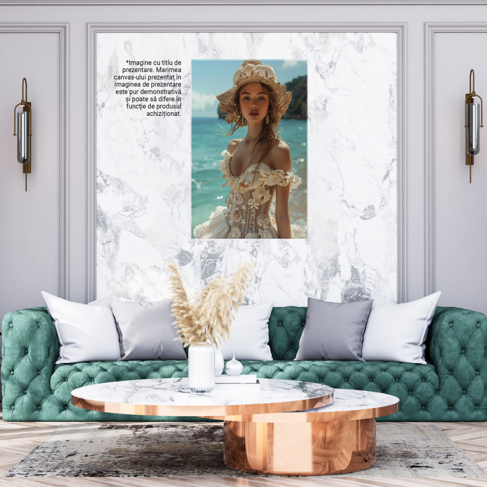 Femeia pe Plaja Soarelui în Rochie din Dantelă cu Decolteu În Formă de Inimă, Marime 40x25CM [3]