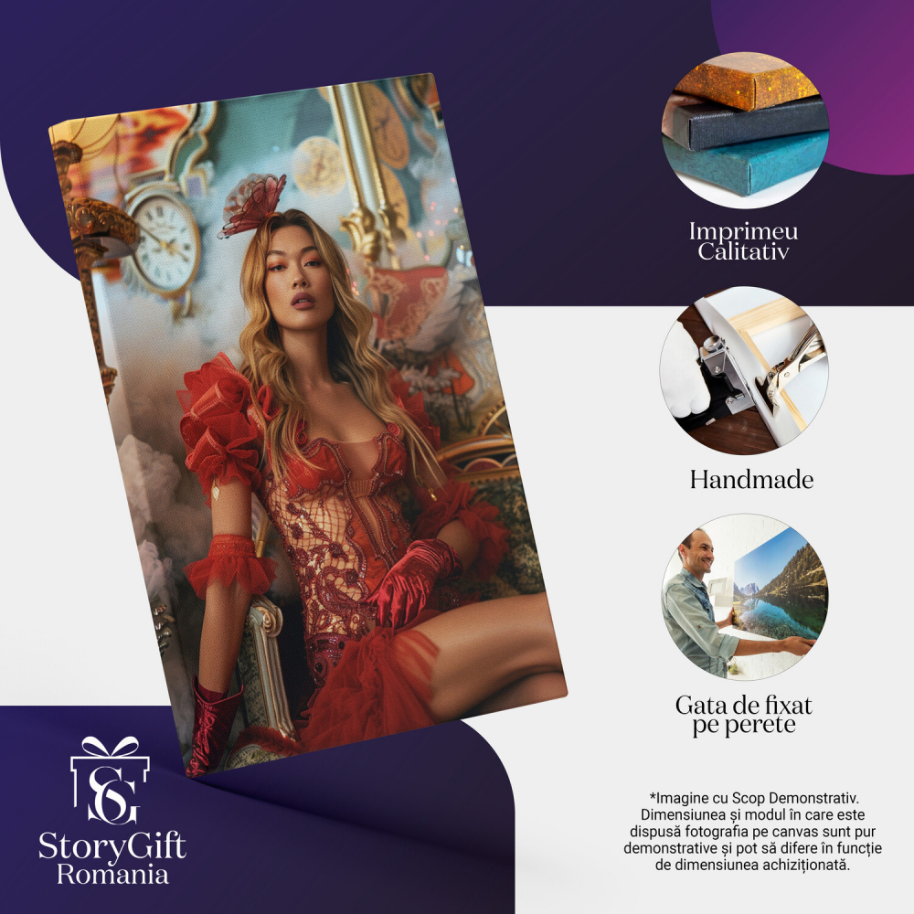 Femeie Blondă în Costum Roșu și Dantelă Sexy Așezată pe Scaun, Marime 40x25CM [2]