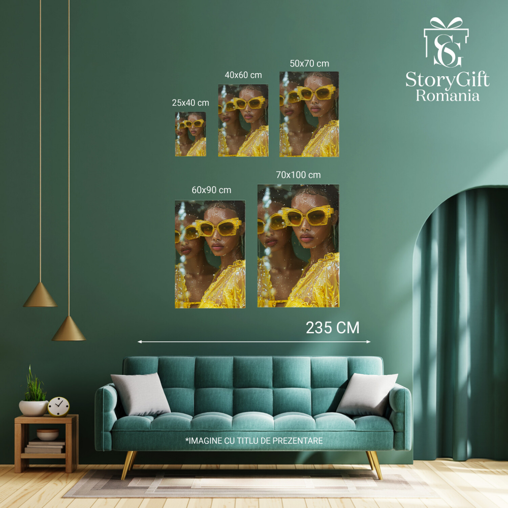 Femeie cu Ochelari Asortați și Rochie Galbenă, Marime 40x25CM [4]