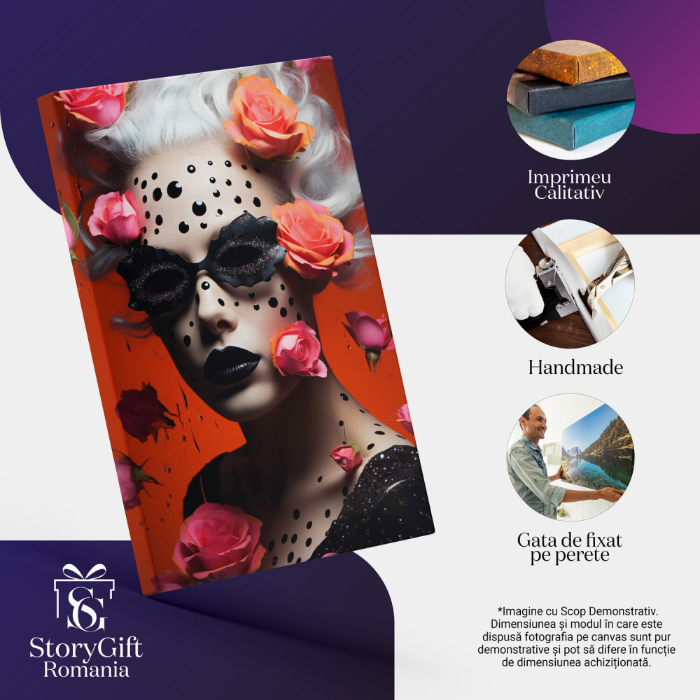 Femeie cu Trandafiri Colorati și Dungi Negre, Pictură Digitală Unică, Marime 40x25CM [2]