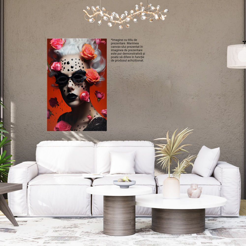 Femeie cu Trandafiri Colorati și Dungi Negre, Pictură Digitală Unică, Marime 40x25CM [4]